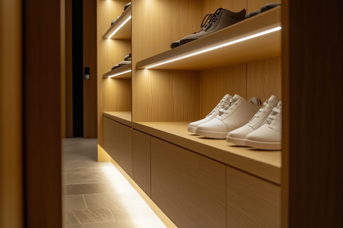 Individuell angefertigter Schuhschrank im Flur aus Dekor.