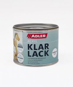 Vorderseite einer Dose ADLER Acryl Klarlack für Innen- und Außenanwendungen.