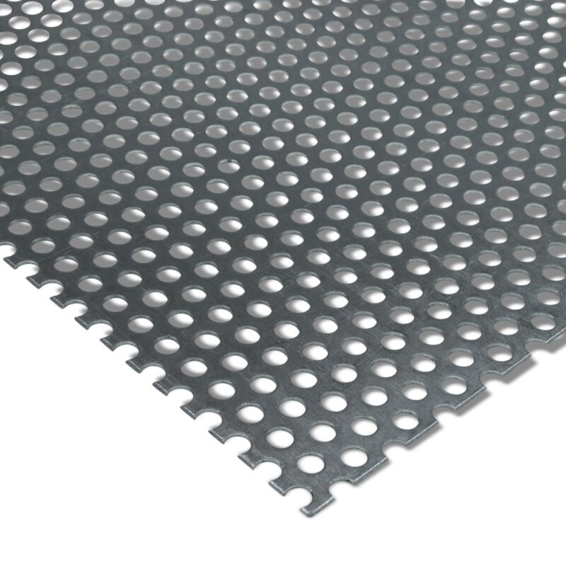 Aluminium-Lochblech Rv 5-8 mit runden Öffnungen - schräg fotografiert.