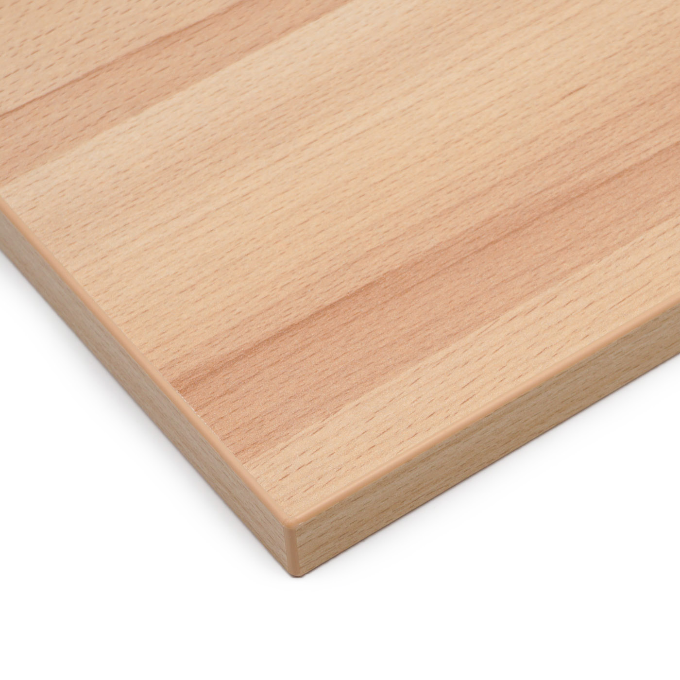 Maßgefertigte Dekorplatte Buche Natur mit 2mm ABS-Kante für hochwertige Möbelprojekte.