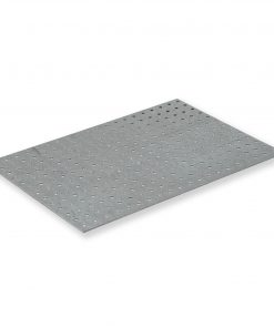 Rund gelochtes Metallblech mit regelmäßiger Struktur.