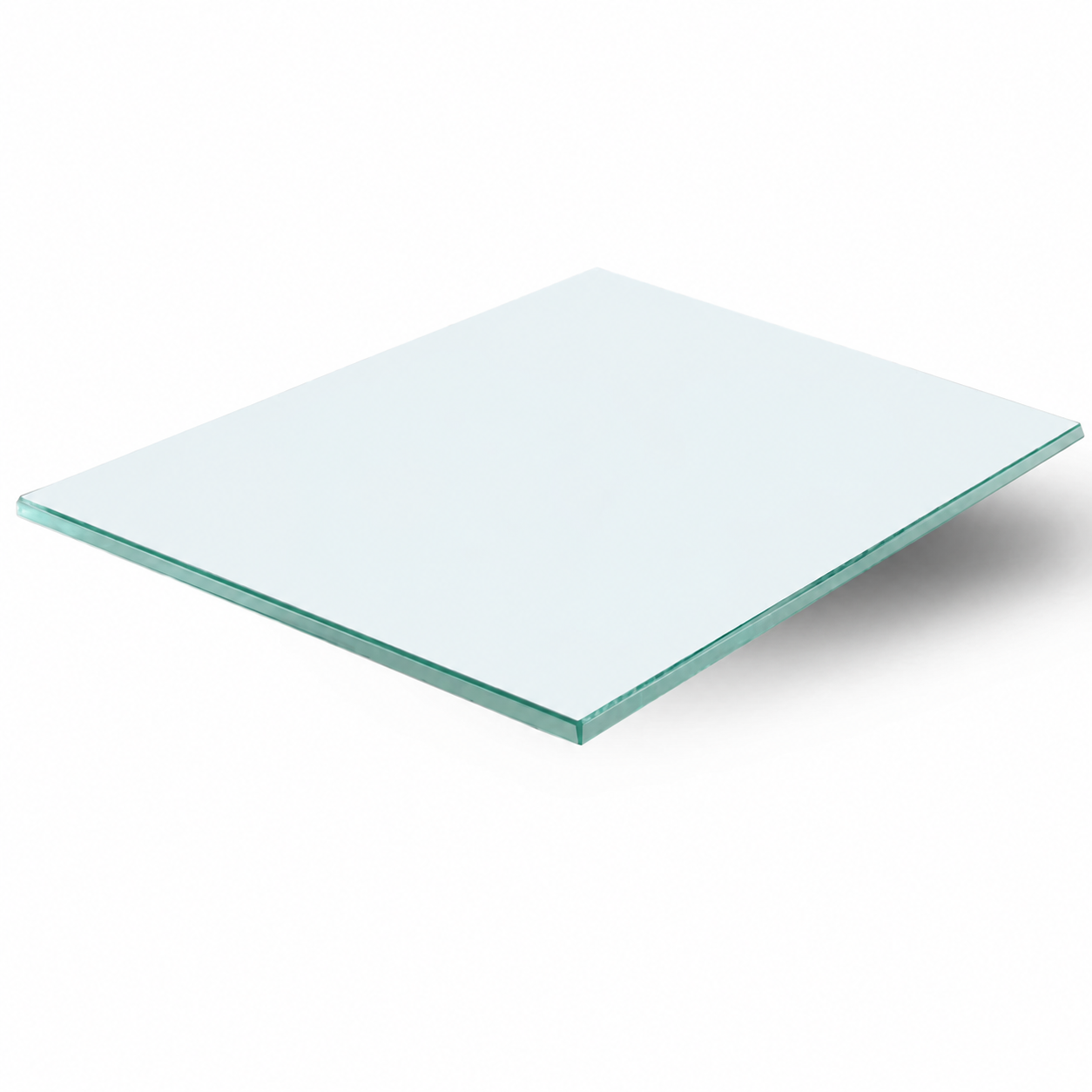 Ein klares ESG Glas zeigt eine transparente Oberfläche mit leicht grünlicher Glaskante.