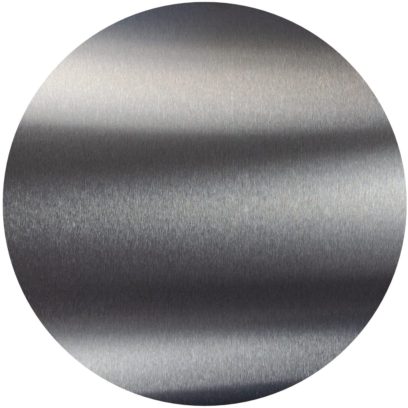 Runde V2A-Edelstahlplatte mit gebürsteter, reflektierender Oberfläche in Silberoptik.