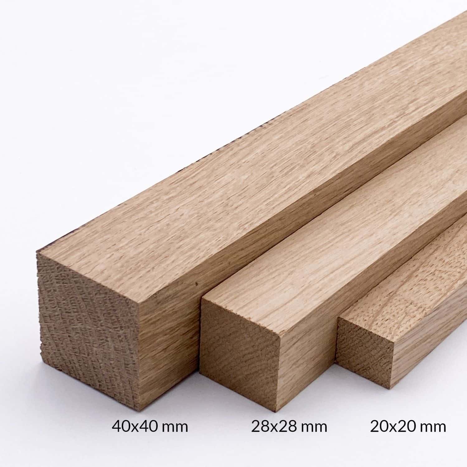 Eichenleisten in den Stärken 20mm, 28mm und 40mm.