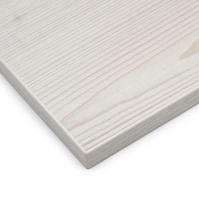 Maßgefertigte Dekorplatte Fichte weiß gekälkt mit 2mm ABS-Kante für hochwertige Möbelprojekte.