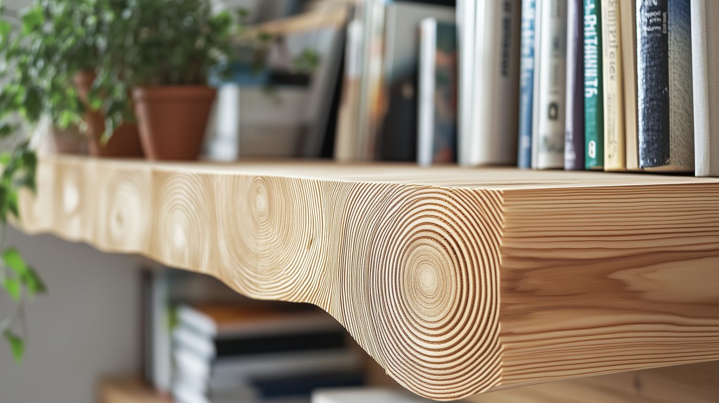 Detailaufnahme eines Holzfensterrahmens mit sichtbarer Frühholzstruktur in häuslicher Umgebung