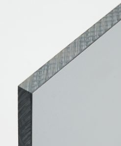 Detailaufnahme einer HPL-Platte mit grauer Oberfläche und Schnittkante.