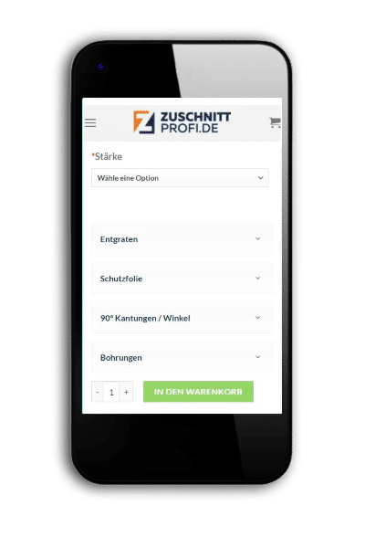Zuschnitte nach Mass eingeben