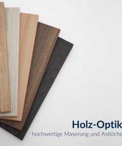 Fächerförmig angeordnete Holzdekorplatten in verschiedenen Farbtönen mit sichtbarer Maserung.