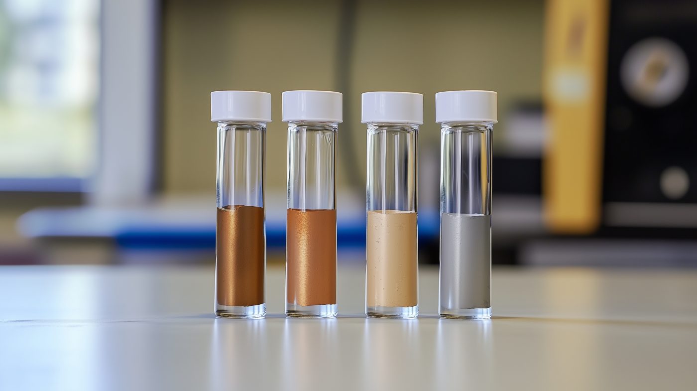 Metallproben mit verschiedenen Korrosionsschutzverfahren im Vergleich: Lack, Zink, Eloxal, unbehandelt