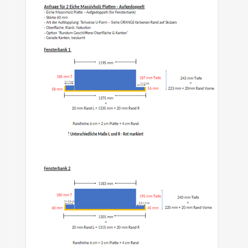 Eine technische Übersicht zeigt schematische Darstellungen mit Maßen und Hinweisen.