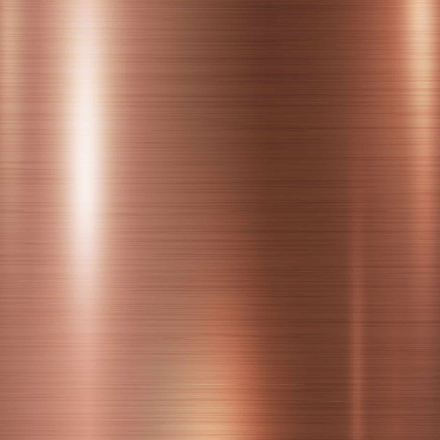 Ein gebürstetes Kupferblech zeigt eine gleichmäßig matte Metalloberfläche.
