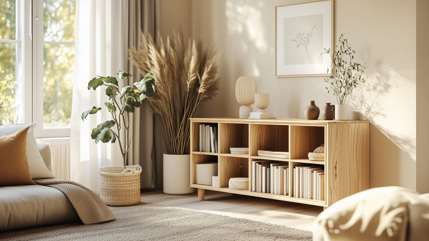Freundliches Sideboard aus Lichtholz im natürlichen Wohnstil