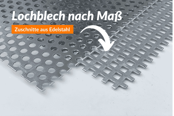 Ein Edelstahl-Lochblech zeigt unterschiedliche Lochmuster auf strukturierter Oberfläche.