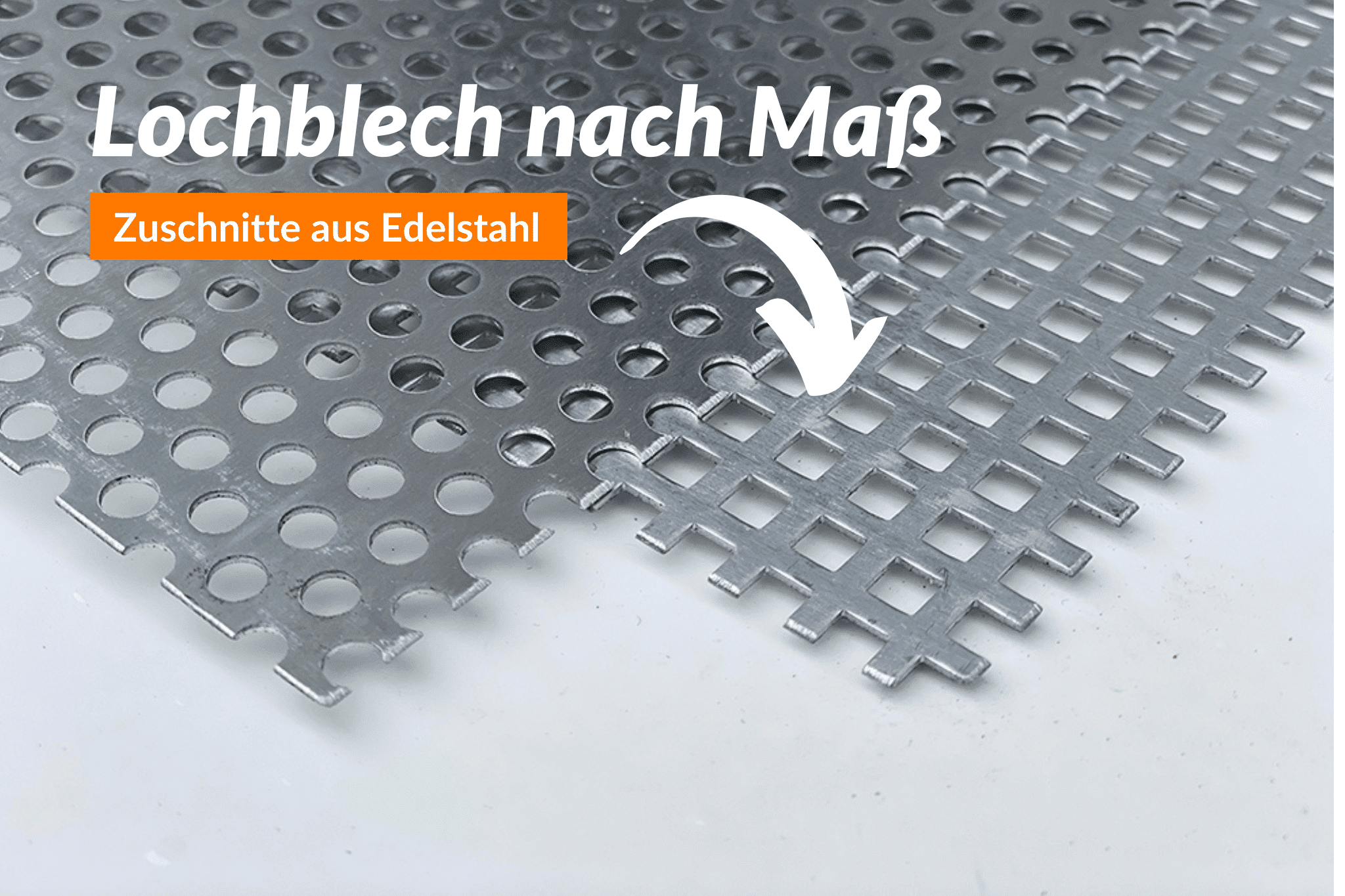 Ein Edelstahl-Lochblech zeigt unterschiedliche Lochmuster auf strukturierter Oberfläche.