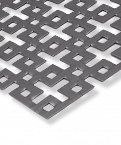 Nahaufnahme eines Lochbleches Braided mit geflochtenem Muster und klar strukturierter, moderner Metalloberfläche.