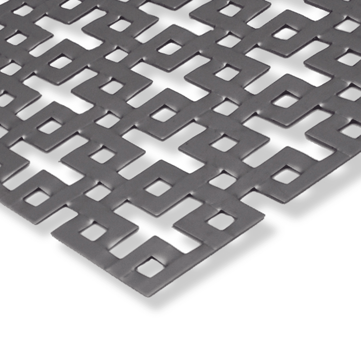 Nahaufnahme eines Lochbleches Braided mit geflochtenem Muster und klar strukturierter, moderner Metalloberfläche.