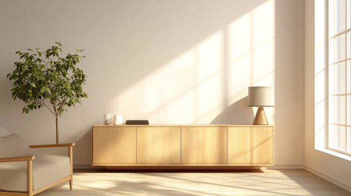 Sideboard aus Ahorn mit gleichmäßiger, zurückhaltender Maserung.