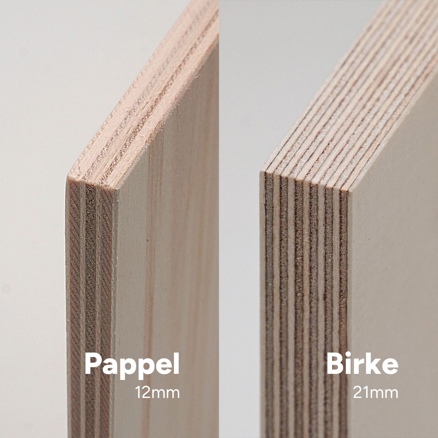 Vergleich Multiplexplatten Pappel 12mm und Birke 21mm.