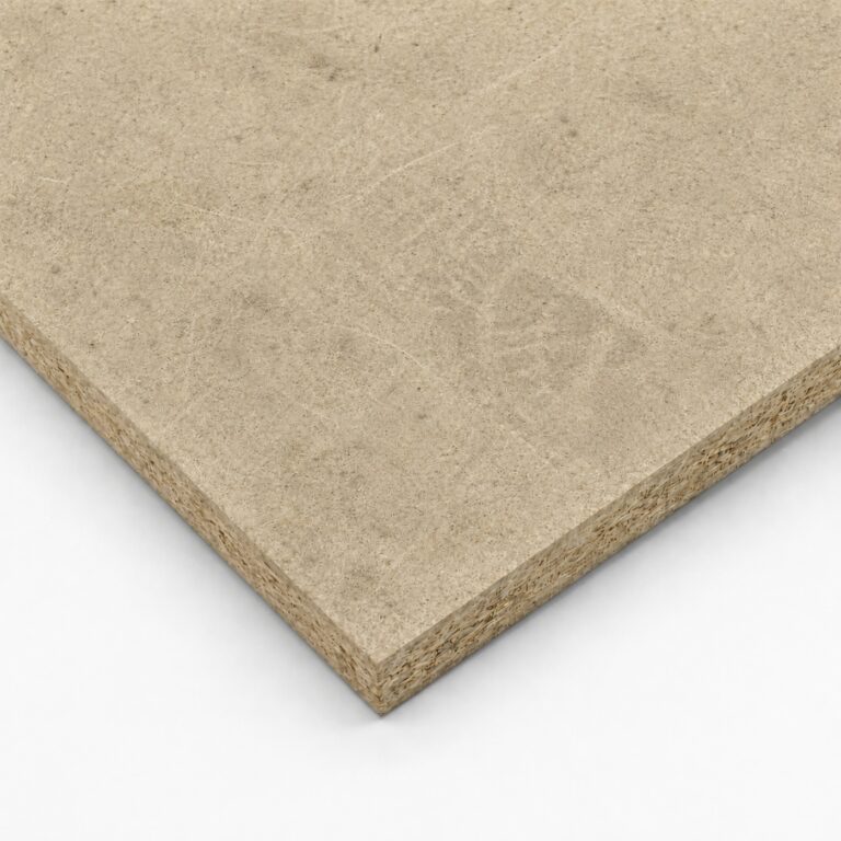 Eine Rohspanplatte zeigt eine unbeschichtete Oberfläche und Materialkante.