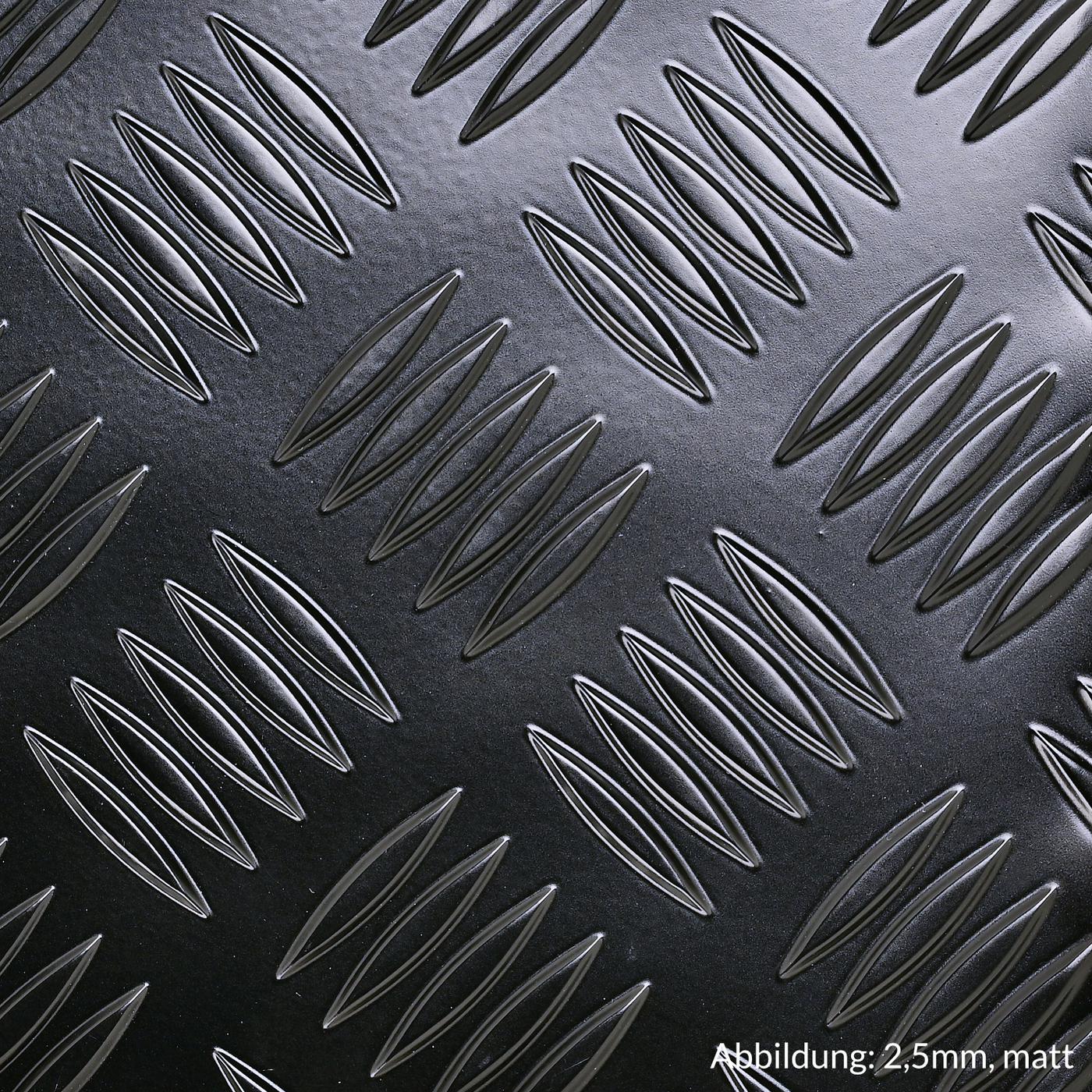Nahaufnahme eines schwarzen Aluminium-Tränenbleches mit markanter Riffelstruktur.