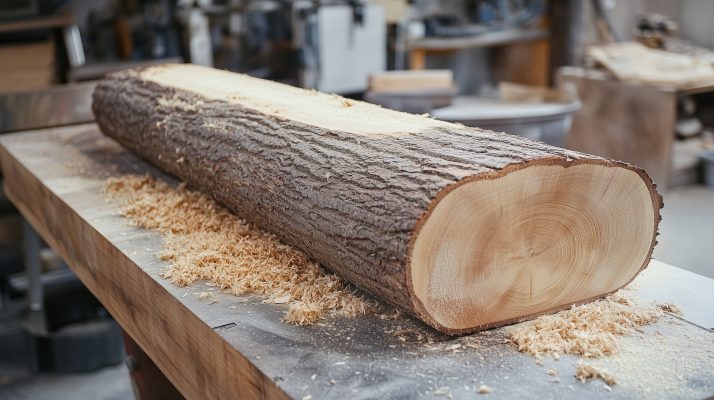 Baumstammquerschnitt mit hellem Splintholz und dunklem Kernholz.