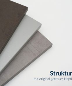 Drei strukturierte Dekorplatten in unterschiedlichen Grautönen mit realistischer Oberfläche.
