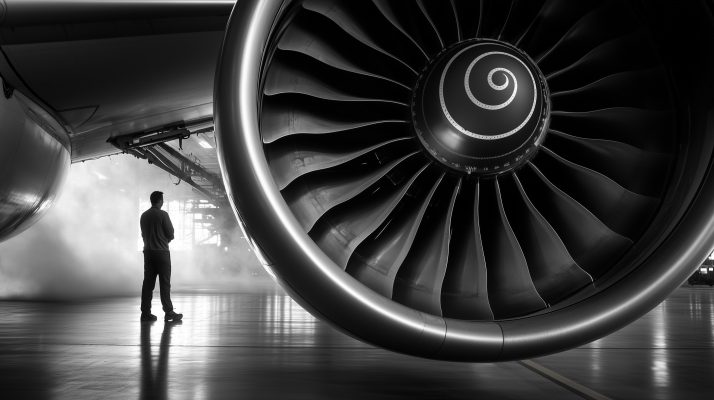 Wartung eines Flugzeugtriebwerks mit hitzebeständigen Bauteilen.
