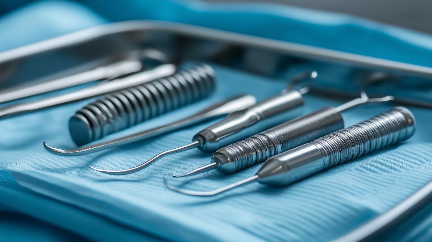 Nahaufnahme von sauber glänzenden Implantaten aus Titan