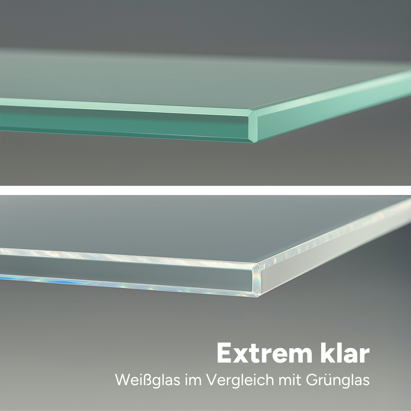 Weißglas und Grünglas im direkten Vergleich der Klarheit.