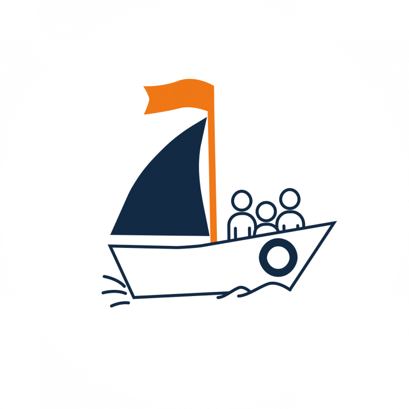 Das Icon zeigt ein Boot als Symbol für gemeinsames Vorankommen und Orientierung.