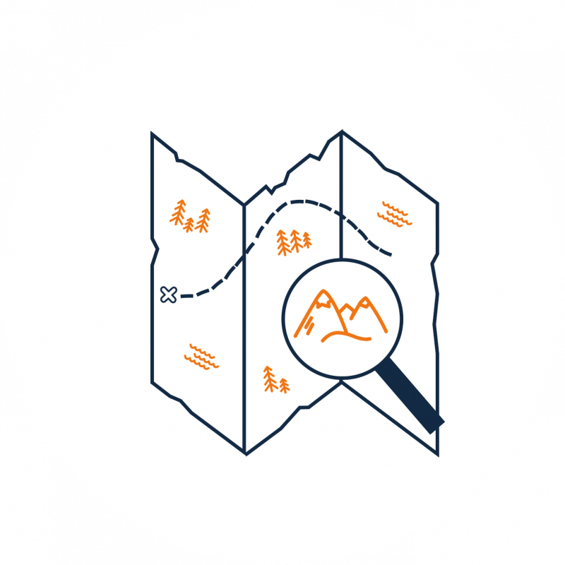 Das Icon stellt eine Karte mit Markierungen für Planung und gezielte Auswahl dar.