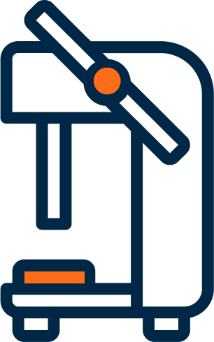 Ein Icon zeigt eine Maschine zur industriellen Bearbeitung von Werkstoffen.