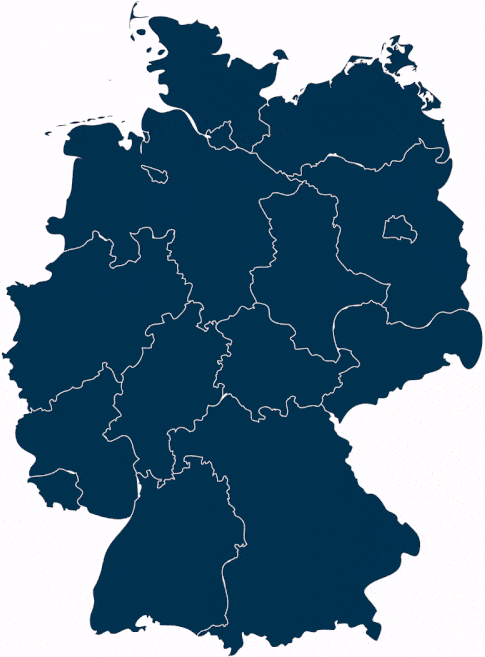 Deutschlandkarte mit zahlreichen Standortmarkierungen in Orange.