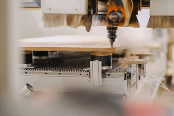 CNC-Maschine fräst präzise Dekor-Spanplatte in Form.