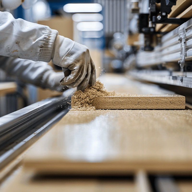 Die Maschine fräst präzise Material von der Holzplatte ab.