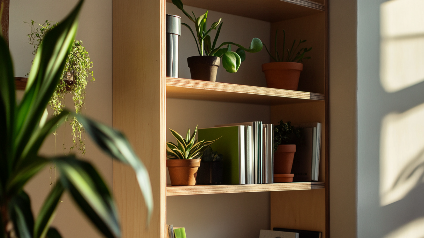 Bücherregal mit Multiplexplatten-Optik